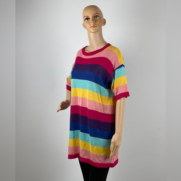 Multicolor Striped Colorblock Round Neck Tunic - Picture 2 of 8
